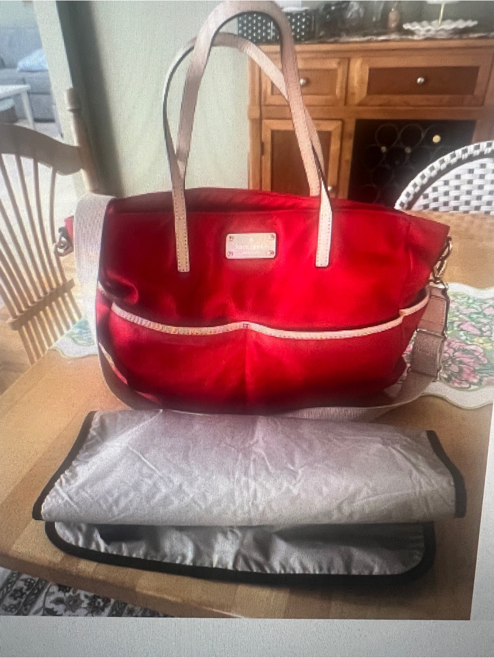 Kate Spade Honey Diaper Bag Kennedy Park Red Nylon + Changing Pad